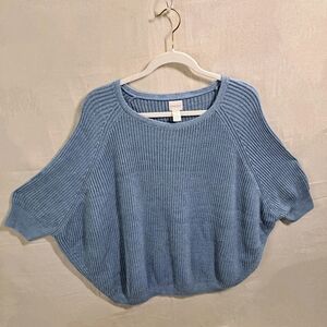 Chico's Women 3X Light Blue Rib Knit Texture 3/4 Dolman Sleeve Pullover Sweater